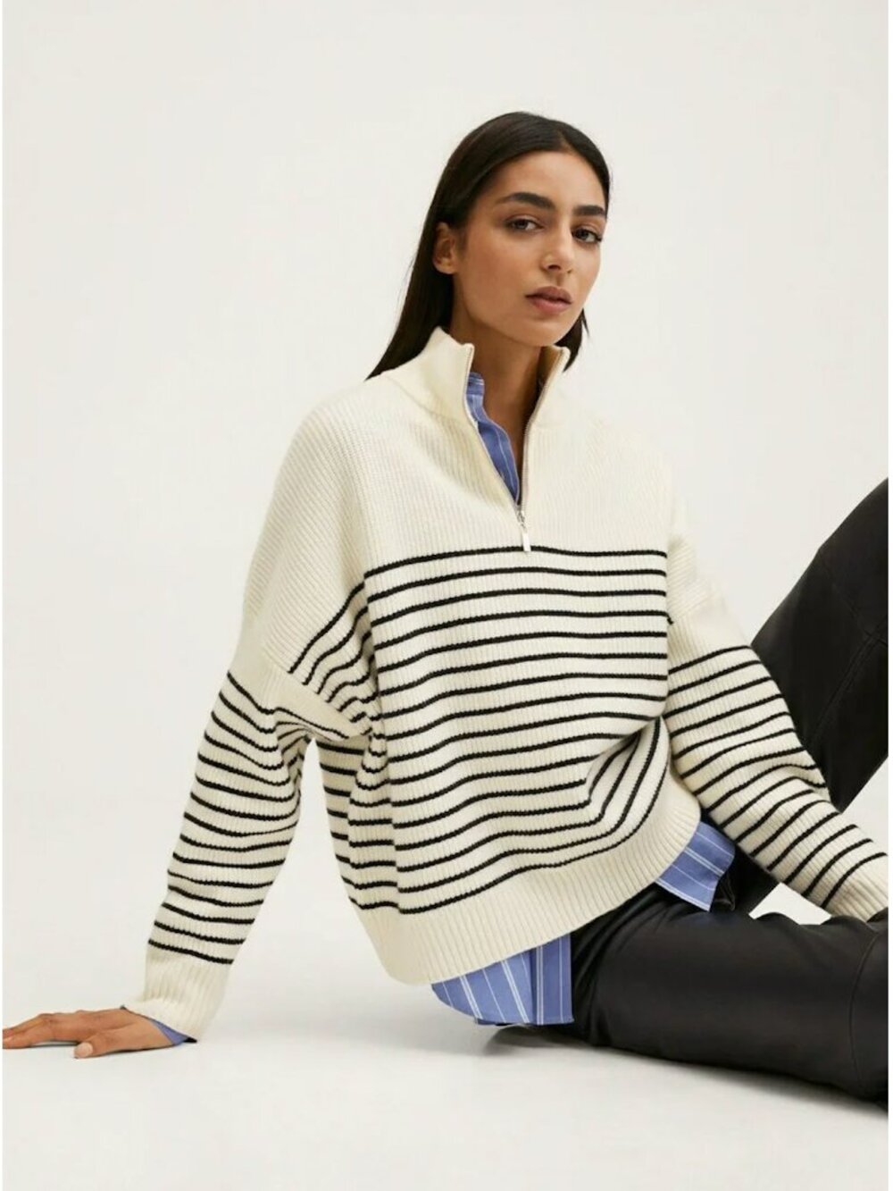Like New-Mango Women's Nautical Striped Zipper Sweater- Size Large - Picture 2 of 4